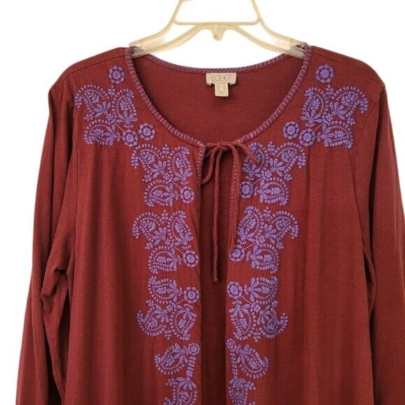 LOGO by Lori Goldstein Jersey Knit Embroidered Open Front Cardigan - Picture 3 of 4